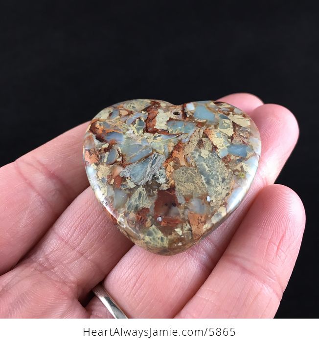 Heart Shaped Sea Sediment Jasper Stone Jewelry Pendant - #wJn1Kzj6pMw-3