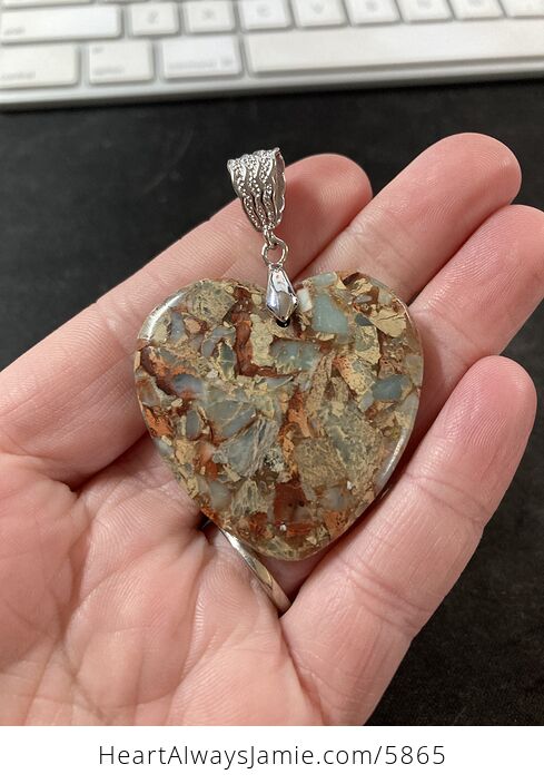 Heart Shaped Sea Sediment Jasper Stone Jewelry Pendant - #wJn1Kzj6pMw-1