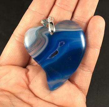Heart Shaped Semi Transparent and Blue Druzy Agate Stone Pendant #NP1VWCP1BXc