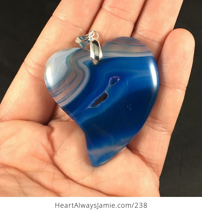 Heart Shaped Semi Transparent and Blue Druzy Agate Stone Pendant - #NP1VWCP1BXc-1