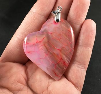 Heart Shaped Semi Transparent Pink Dragon Veins Stone Pendant #Ygo0Z8trV4s