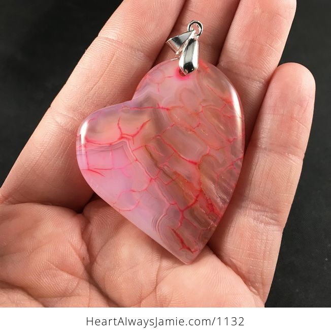 Heart Shaped Semi Transparent Pink Dragon Veins Stone Pendant - #Ygo0Z8trV4s-1