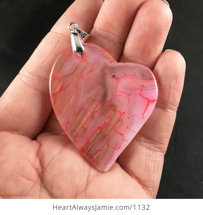 Heart Shaped Semi Transparent Pink Dragon Veins Stone Pendant Necklace - #Ygo0Z8trV4s-2