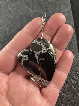 Heart Shaped Silver and Black Jasper Stone Jewelry Pendant Ornament #RCZEsEtyYRk