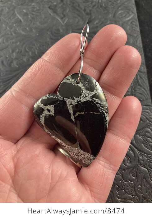 Heart Shaped Silver and Black Jasper Stone Jewelry Pendant Ornament - #RCZEsEtyYRk-1