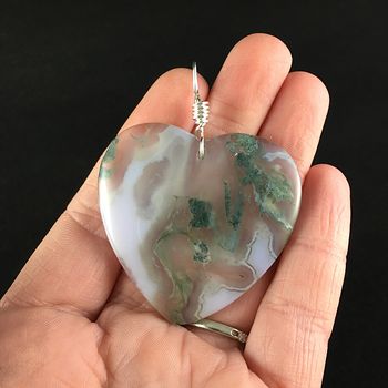 Heart Shaped Stunning Moss Agate Stone Jewelry Pendant #6IU5fNbfvR0