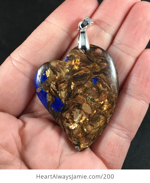 Heart Shaped Synthetic Blue Copper Bornite Stone Pendant - #FcKUaJuZXlk-1