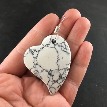 Heart Shaped White and Black Synthetic Turquoise Stone Pendant #OqlDCn7eAQw