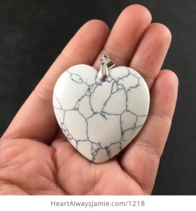 Heart Shaped White and Blue Synthetic Howlite Stone Pendant - #0NfNemcGQ1M-1