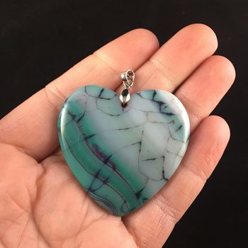 Heart Shaped White and Green Dragon Veins Agate Stone Jewelry Pendant #ed2qay9h9XU