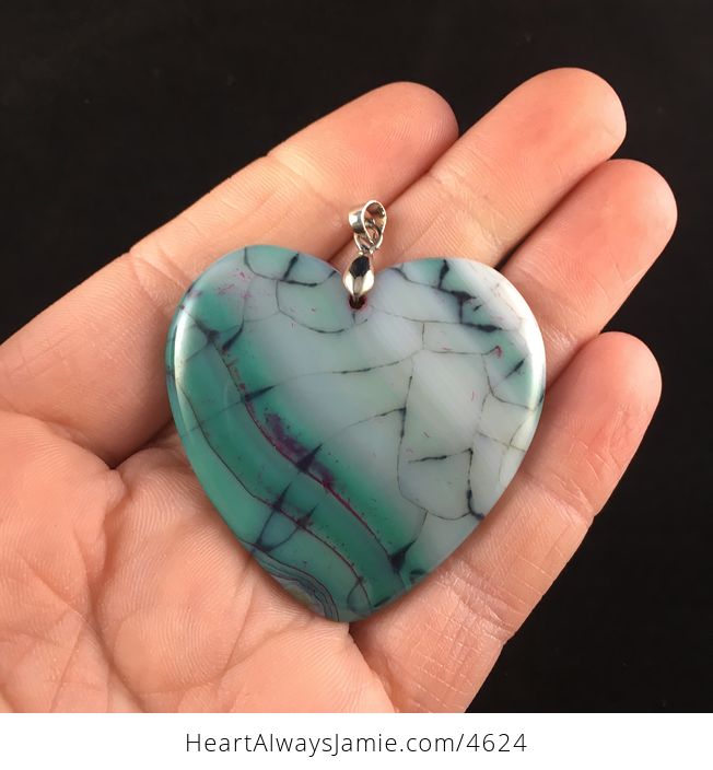 Heart Shaped White and Green Dragon Veins Agate Stone Jewelry Pendant - #ed2qay9h9XU-1