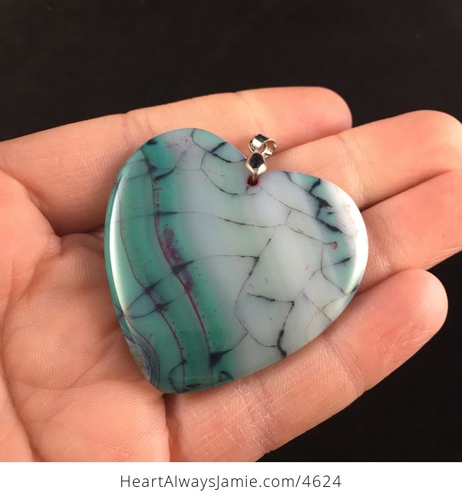 Heart Shaped White and Green Dragon Veins Agate Stone Jewelry Pendant - #ed2qay9h9XU-2