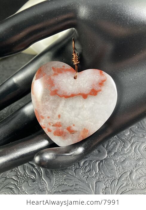 Heart Shaped White and Red Jasper Stone Jewelry Pendant - #o5f6WjJyMjM-7