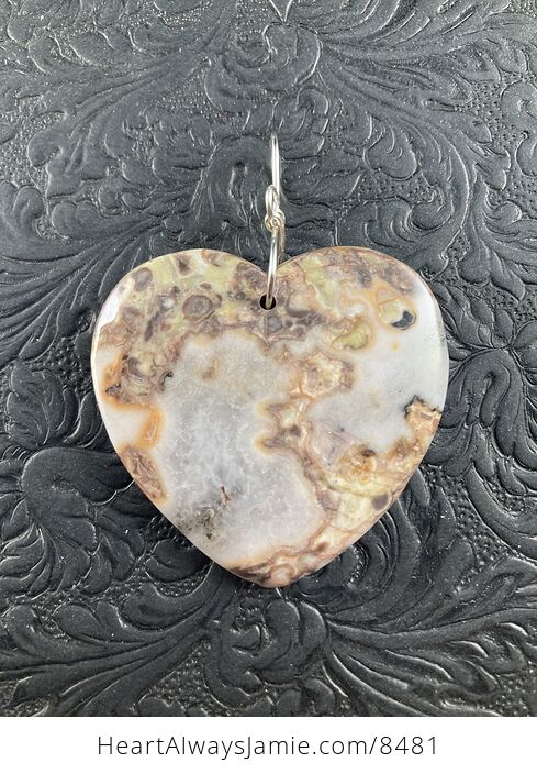 Heart Shaped White Druzy and Jasper Stone Jewelry Pendant Ornament - #xUpMsEZzawk-3