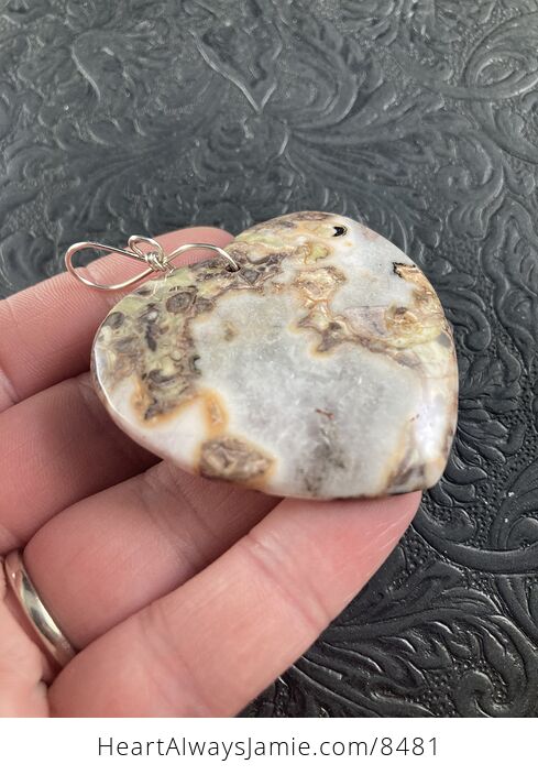 Heart Shaped White Druzy and Jasper Stone Jewelry Pendant Ornament - #xUpMsEZzawk-4