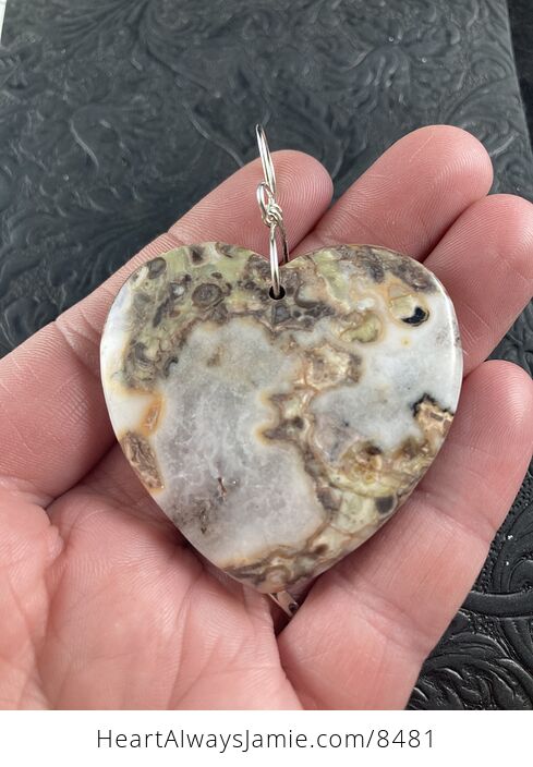 Heart Shaped White Druzy and Jasper Stone Jewelry Pendant Ornament - #xUpMsEZzawk-1
