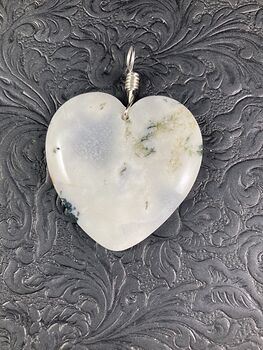 Heart Shaped White Druzy Moss Agate Stone Jewelry Pendant #zBJyu3RTek8
