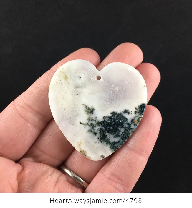 Heart Shaped White Druzy Moss Agate Stone Jewelry Pendant - #8TftV10L9IE-5