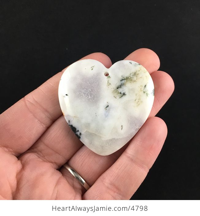 Heart Shaped White Druzy Moss Agate Stone Jewelry Pendant - #8TftV10L9IE-1