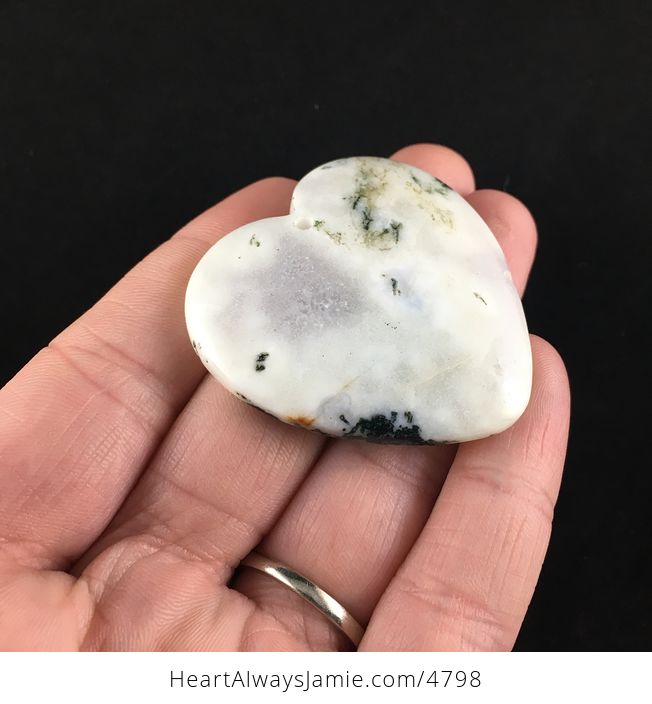 Heart Shaped White Druzy Moss Agate Stone Jewelry Pendant - #8TftV10L9IE-2