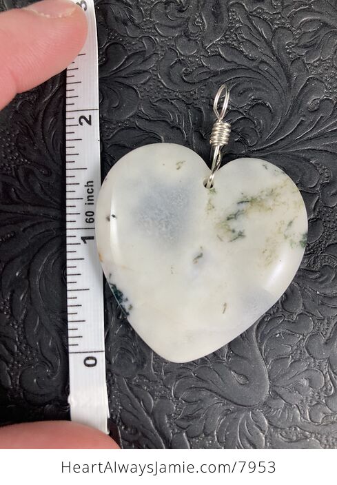 Heart Shaped White Druzy Moss Agate Stone Jewelry Pendant - #zBJyu3RTek8-3