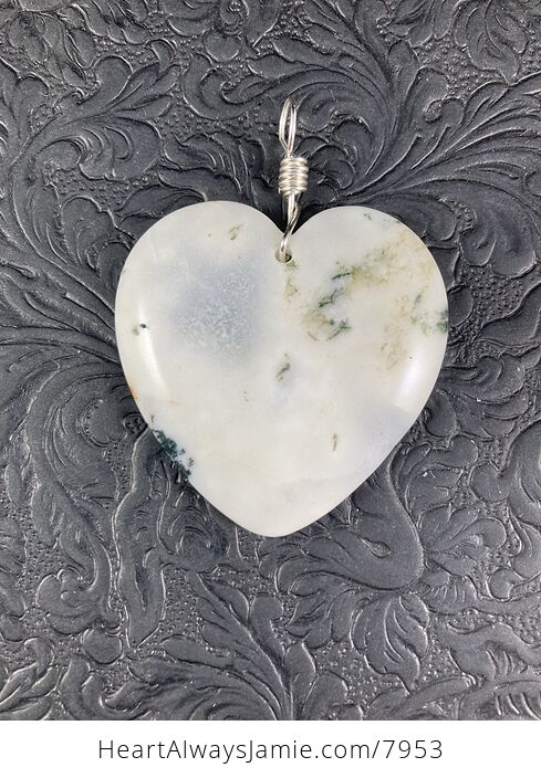 Heart Shaped White Druzy Moss Agate Stone Jewelry Pendant - #zBJyu3RTek8-4
