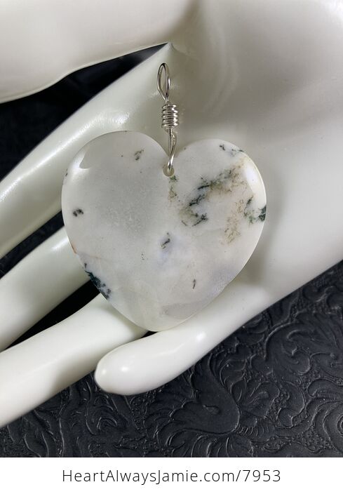 Heart Shaped White Druzy Moss Agate Stone Jewelry Pendant - #zBJyu3RTek8-7