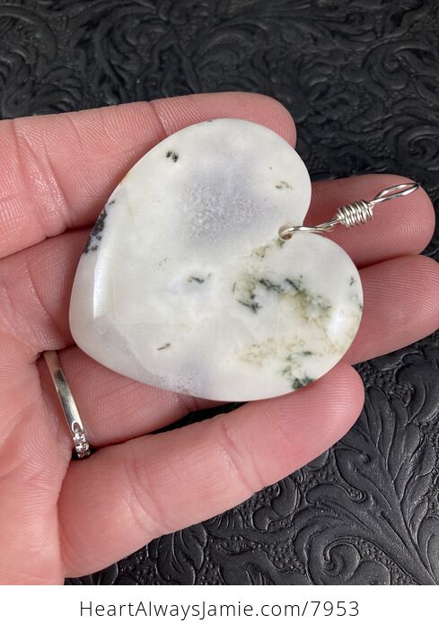 Heart Shaped White Druzy Moss Agate Stone Jewelry Pendant - #zBJyu3RTek8-5