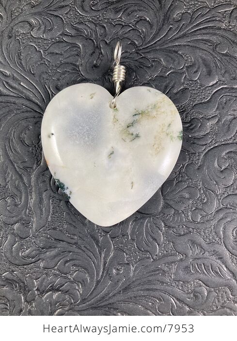 Heart Shaped White Druzy Moss Agate Stone Jewelry Pendant - #zBJyu3RTek8-1