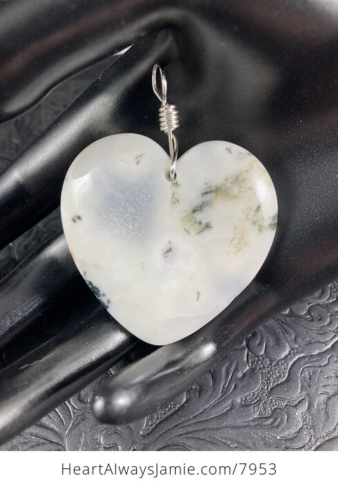 Heart Shaped White Druzy Moss Agate Stone Jewelry Pendant - #zBJyu3RTek8-2