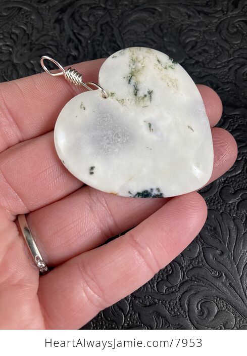 Heart Shaped White Druzy Moss Agate Stone Jewelry Pendant - #zBJyu3RTek8-6