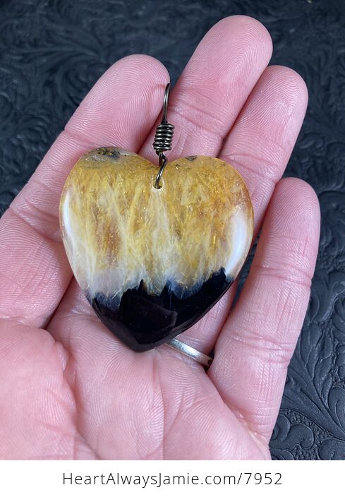 Heart Shaped Yellow and Black Druzy Stone Jewelry Pendant - #4aE1umRsW0A-2