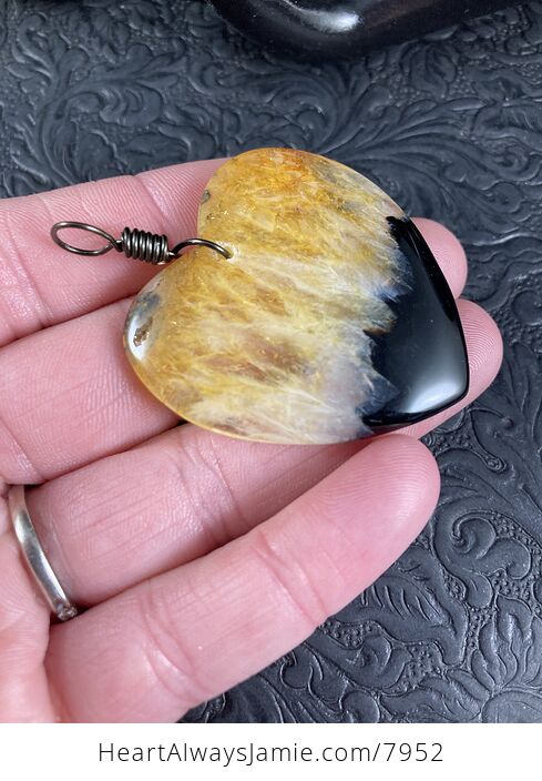 Heart Shaped Yellow and Black Druzy Stone Jewelry Pendant - #4aE1umRsW0A-6
