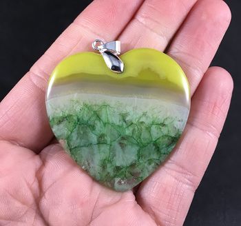 Heart Shaped Yellow and Green Druzy Agate Stone Pendant #2cl40X7rAc4