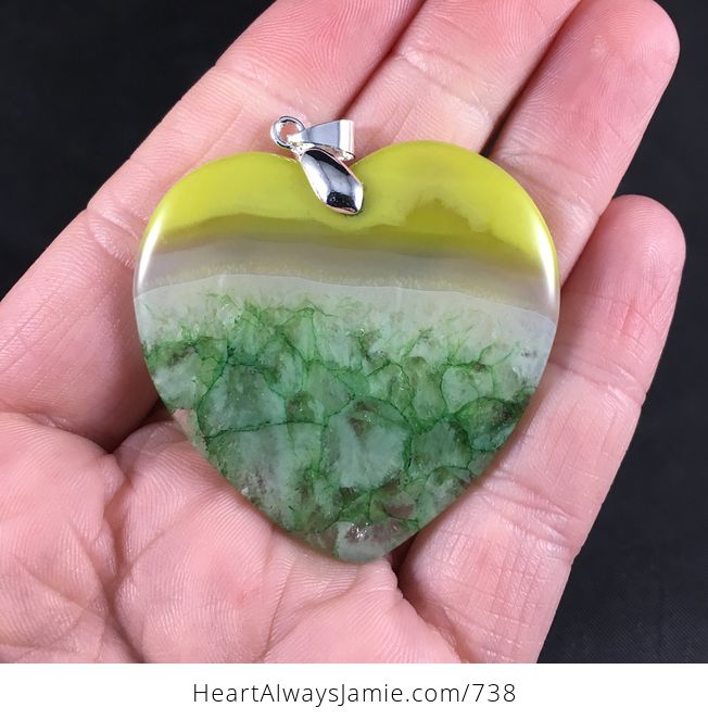 Heart Shaped Yellow and Green Druzy Agate Stone Pendant - #2cl40X7rAc4-1