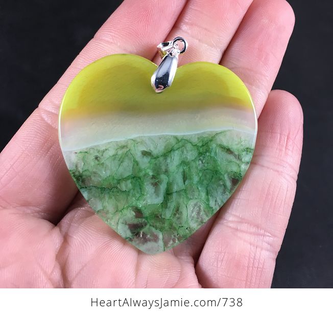 Heart Shaped Yellow and Green Druzy Agate Stone Pendant Necklace - #2cl40X7rAc4-2