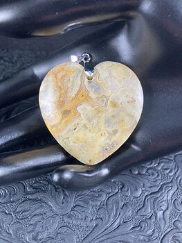 Heart Shaped Yellow and Orange Crazy Lace Agate Stone Jewelry Pendant #Iryt1mZ5OmQ