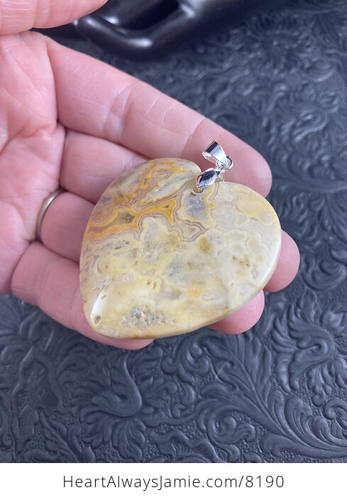Heart Shaped Yellow and Orange Crazy Lace Agate Stone Jewelry Pendant - #Iryt1mZ5OmQ-5