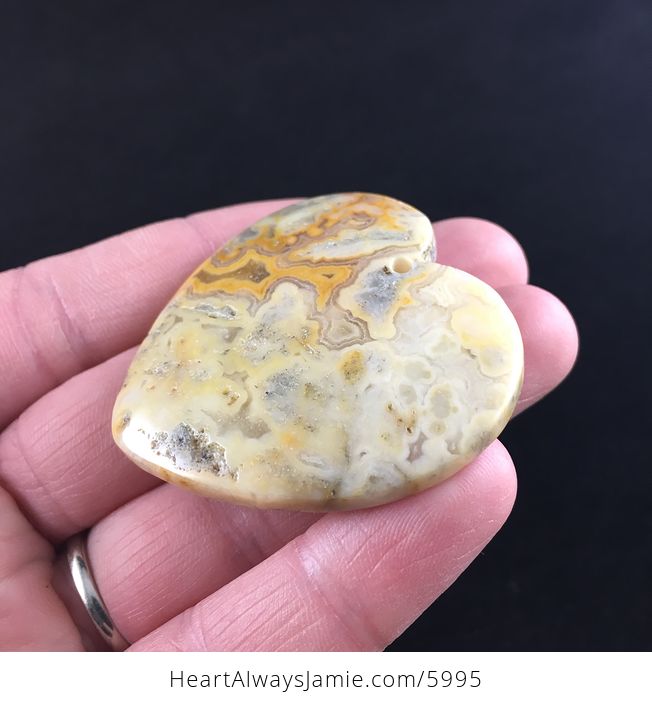 Heart Shaped Yellow and Orange Crazy Lace Agate Stone Jewelry Pendant - #cAnRVqiWCOE-3
