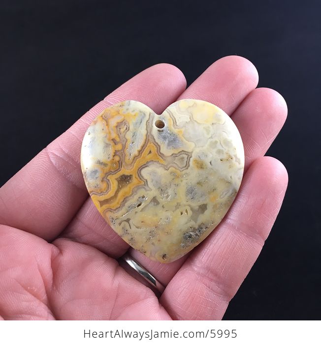 Heart Shaped Yellow and Orange Crazy Lace Agate Stone Jewelry Pendant - #cAnRVqiWCOE-1