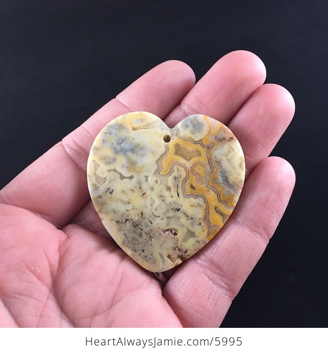Heart Shaped Yellow and Orange Crazy Lace Agate Stone Jewelry Pendant - #cAnRVqiWCOE-6