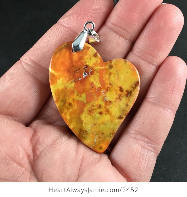 Heart Shaped Yellow and Orange Turquoise Stone Pendant Necklace - #YOJlPJlxlpg-2