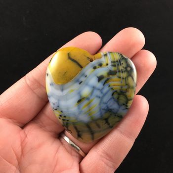 Heart Shaped Yellow Dragon Veins Agate Stone Jewelry Pendant #zKdnmWLCF3U
