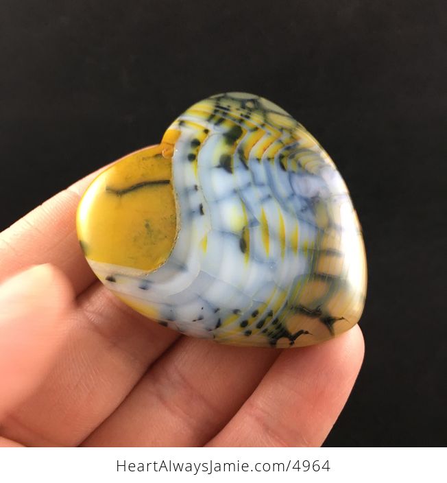 Heart Shaped Yellow Dragon Veins Agate Stone Jewelry Pendant - #zKdnmWLCF3U-3