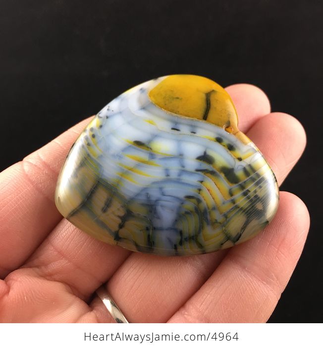 Heart Shaped Yellow Dragon Veins Agate Stone Jewelry Pendant - #zKdnmWLCF3U-4
