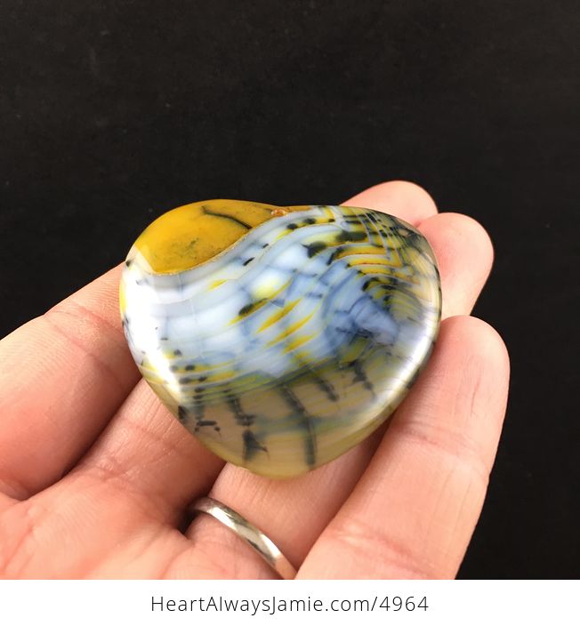 Heart Shaped Yellow Dragon Veins Agate Stone Jewelry Pendant - #zKdnmWLCF3U-2