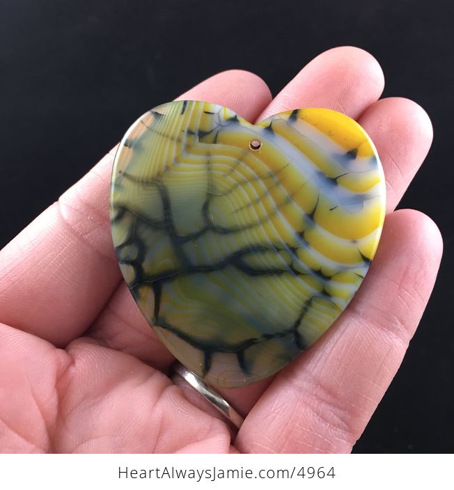 Heart Shaped Yellow Dragon Veins Agate Stone Jewelry Pendant - #zKdnmWLCF3U-6