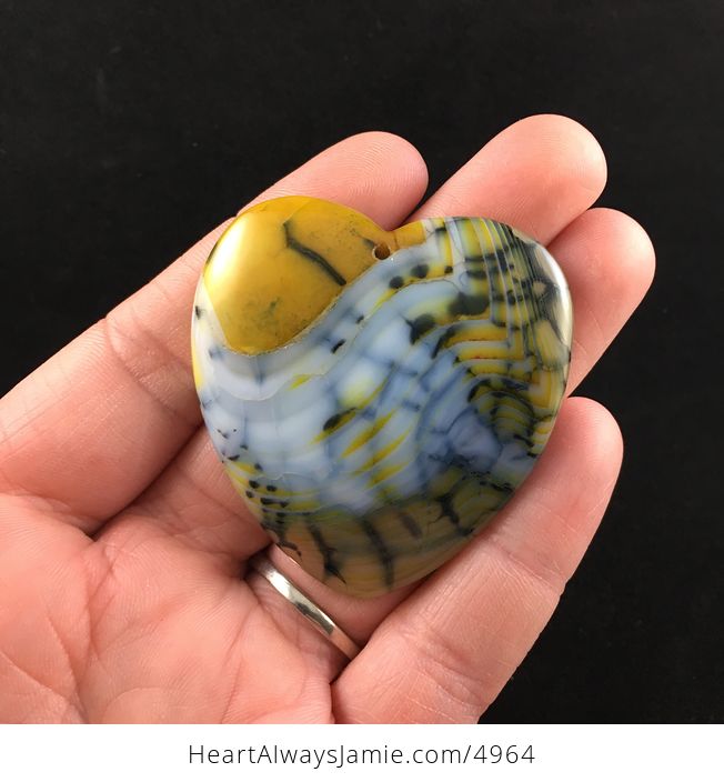 Heart Shaped Yellow Dragon Veins Agate Stone Jewelry Pendant - #zKdnmWLCF3U-1