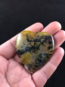Heart Shaped Yellow Dragon Veins Stone Jewelry Pendant #4NDyUBOPiu8