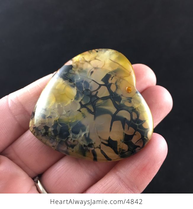 Heart Shaped Yellow Dragon Veins Stone Jewelry Pendant - #4NDyUBOPiu8-4